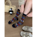 Vinatge Plaid Color Contrast Soft Crew Socks 6W8FSO816