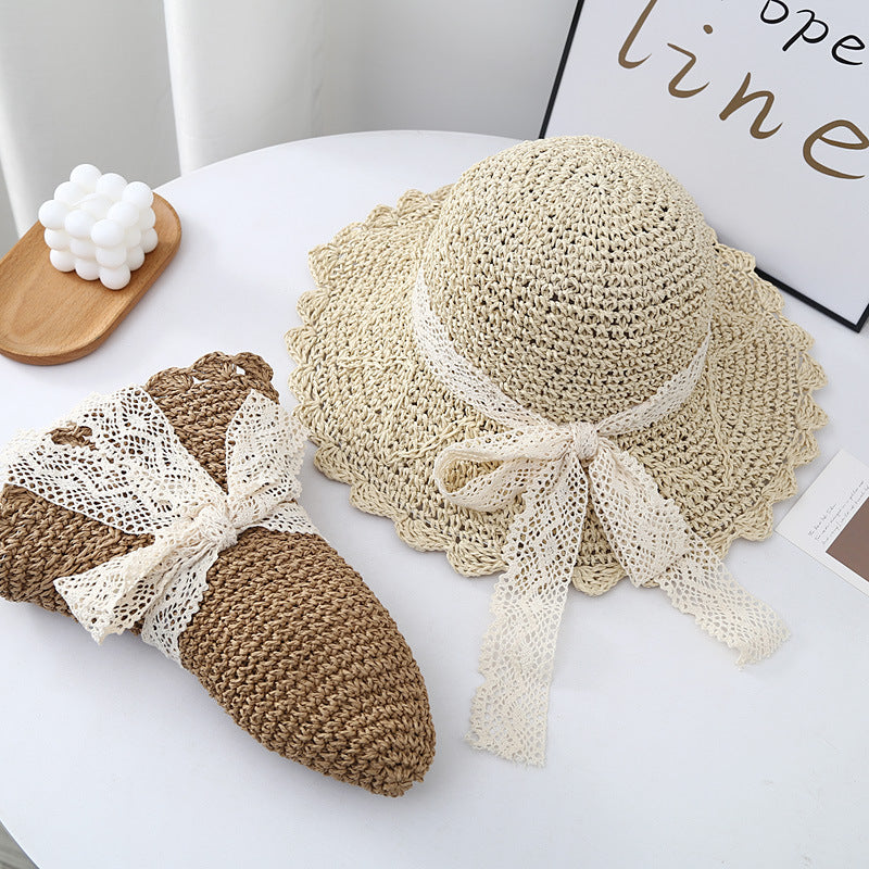Lace Bowknot Straw Hat - DippedShop Wholesale - #3475