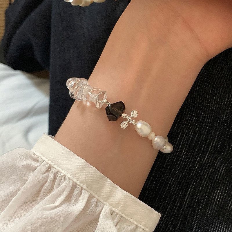 Trendy Pearl Irregular Transparent Bead Chain Bracelet 6W6JBR457