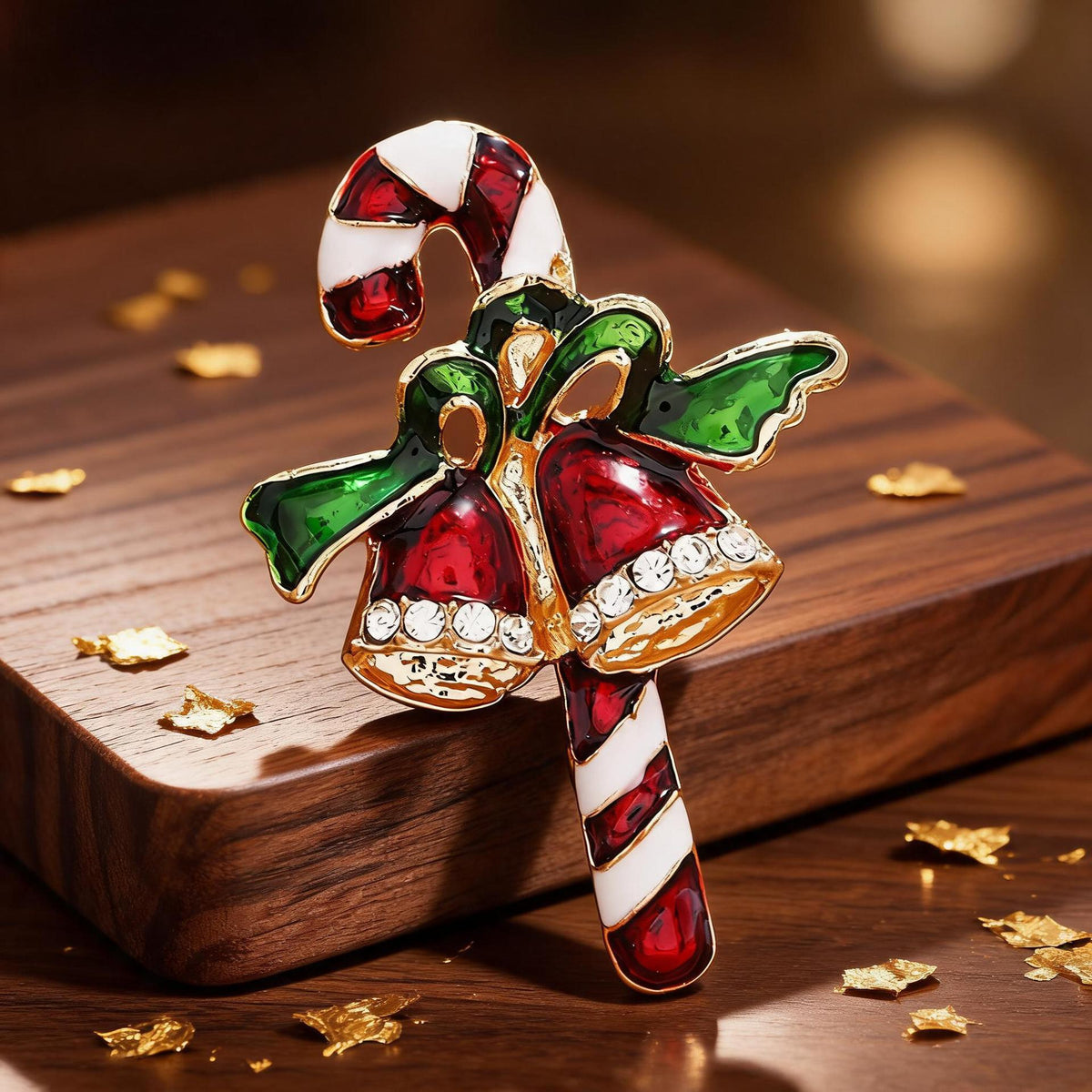 Enamel Candy Cane Jingle Bells Brooch 6W6JPB64
