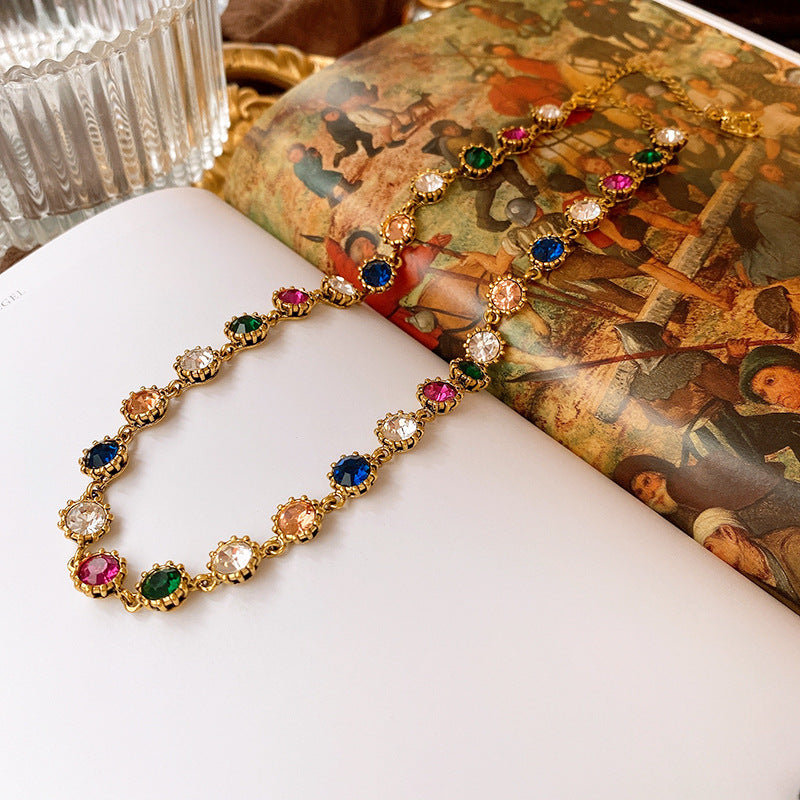 Stylish Gold Plated Colorful Rhinestones Necklace 6W6JNC945