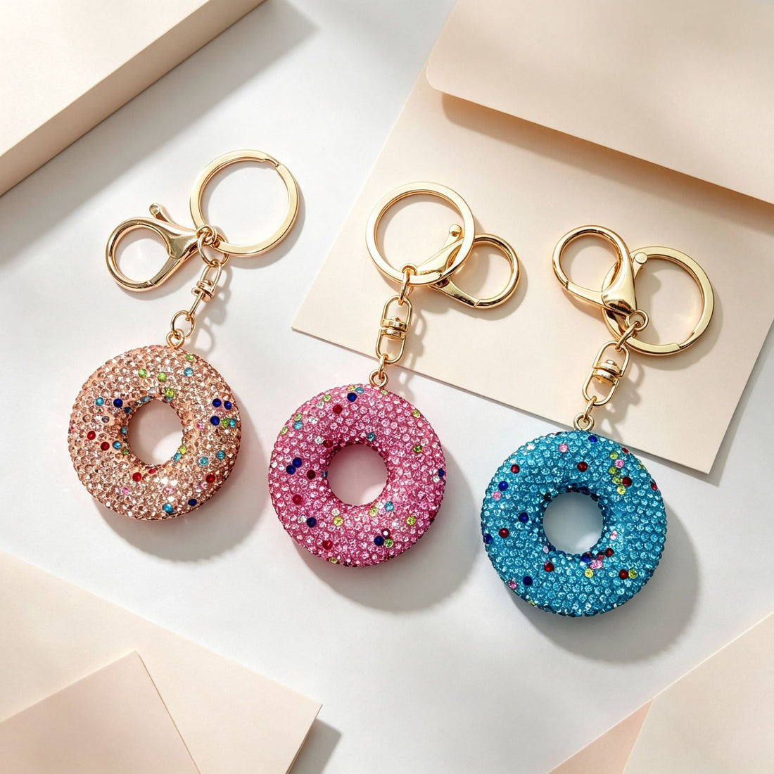 Rhinestone Donut Keychain Charm - DippedShop Wholesale - #6755