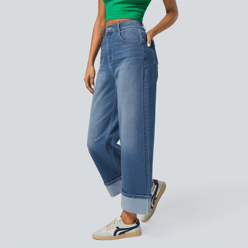 Washed High Waist Casual Straight Leg DP25A491