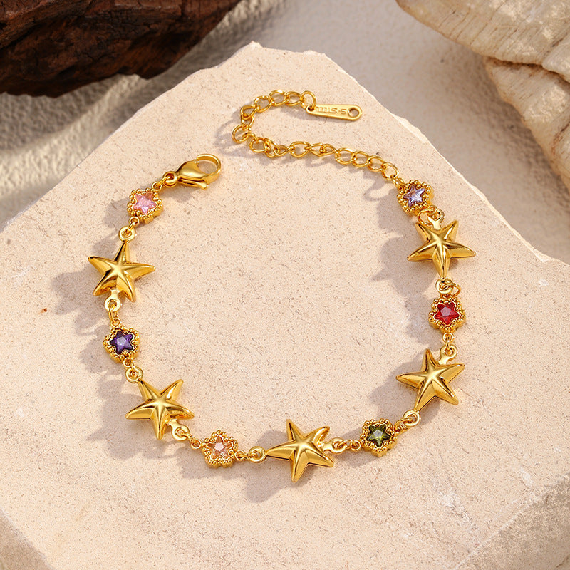 Fashion Gold Plated Star Flower Charm Bracelet 6W6JBR519