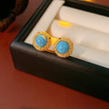 Vintage Oval Turquoise Gold Plated Stud Earrings 6W6JER710