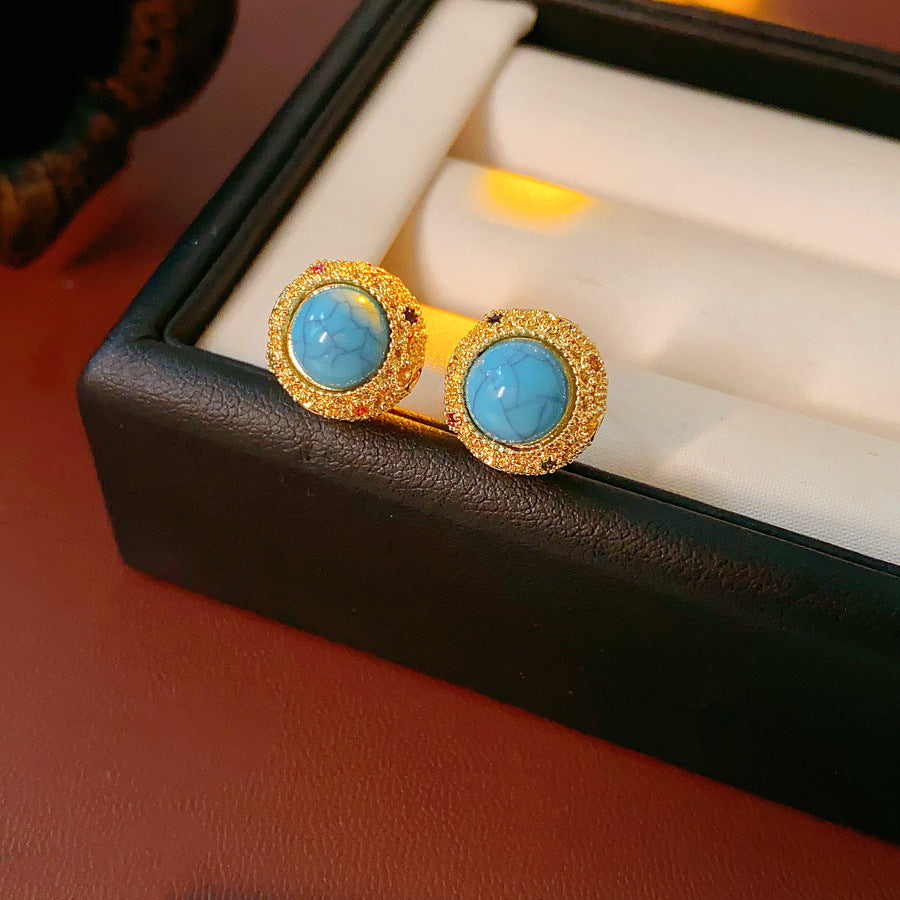 Vintage Oval Turquoise Gold Plated Stud Earrings 6W6JER710
