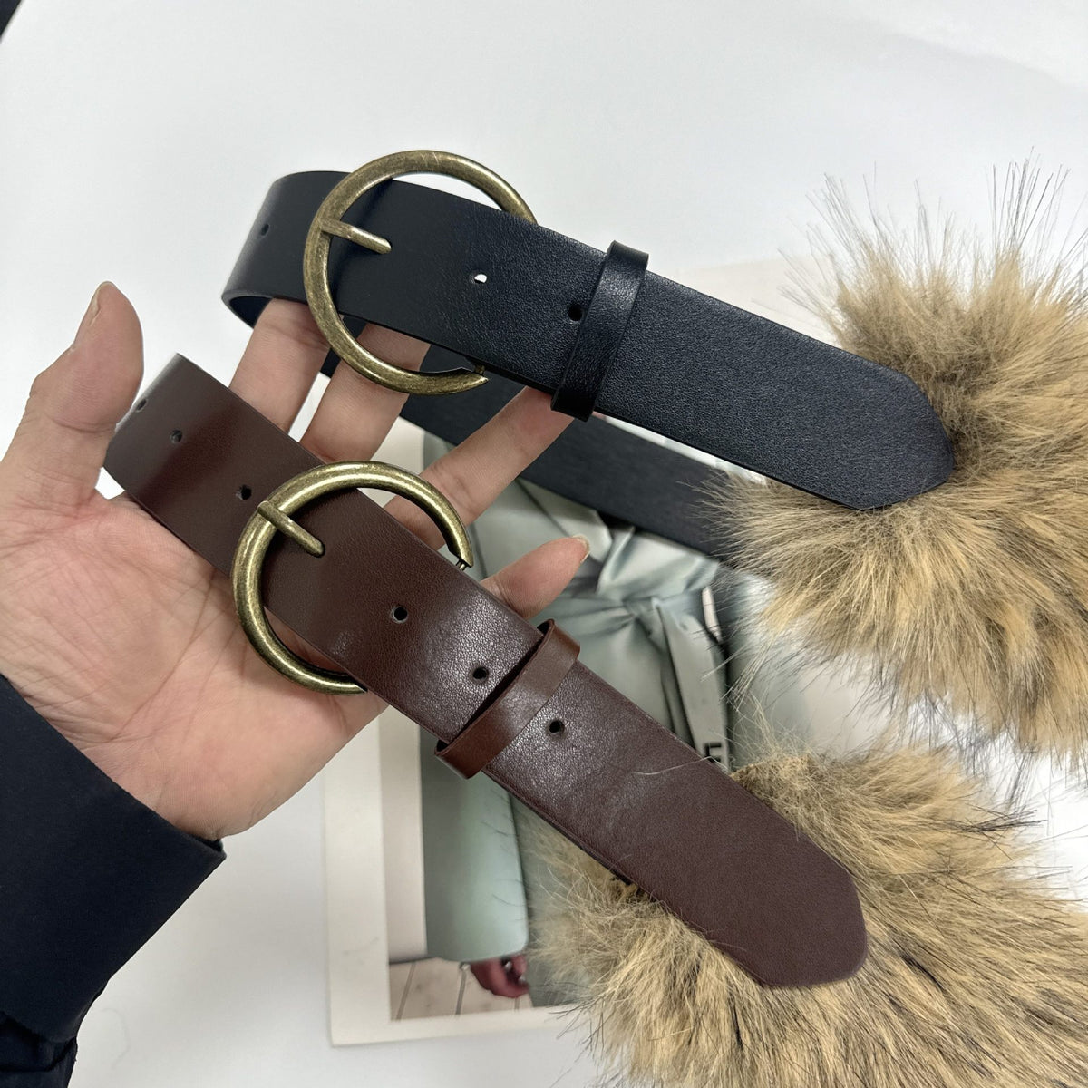 Punk Style Fur Leather Wide Waist Belt 6W6JBT209