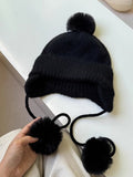 Trendy Pom Pom Ear Flaps Soft Beanie Hat 6W6HAT709
