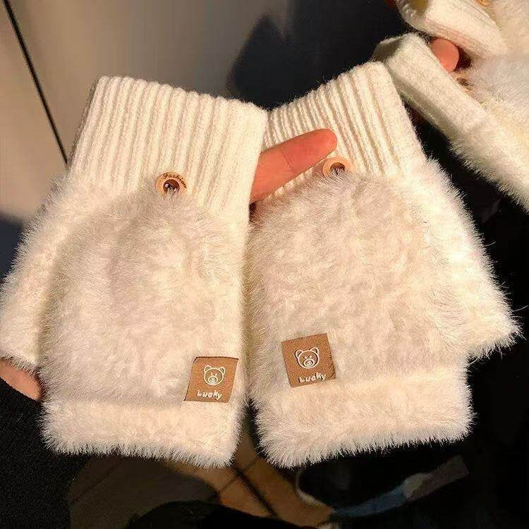 Faux Fur Convertible Fingerless Gloves - DippedShop Wholesale - #8643