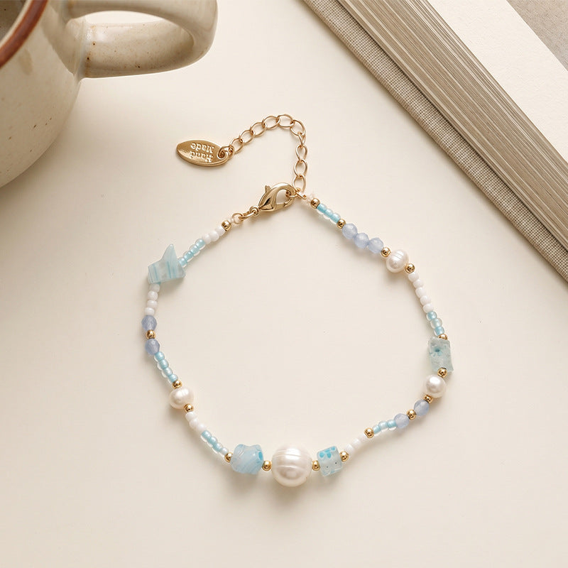 Fresh Pearl Flower Charm Beaded Chain Bracelet 6W6JBR346