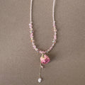 Vintage Pink Rose Flower Pearl Choker Necklace 6W6JNC385L