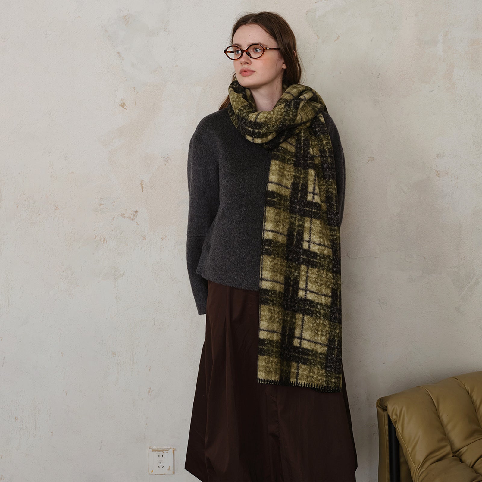 Color Block Plaid Sherpa Fleece Scarf 6W6NSW297