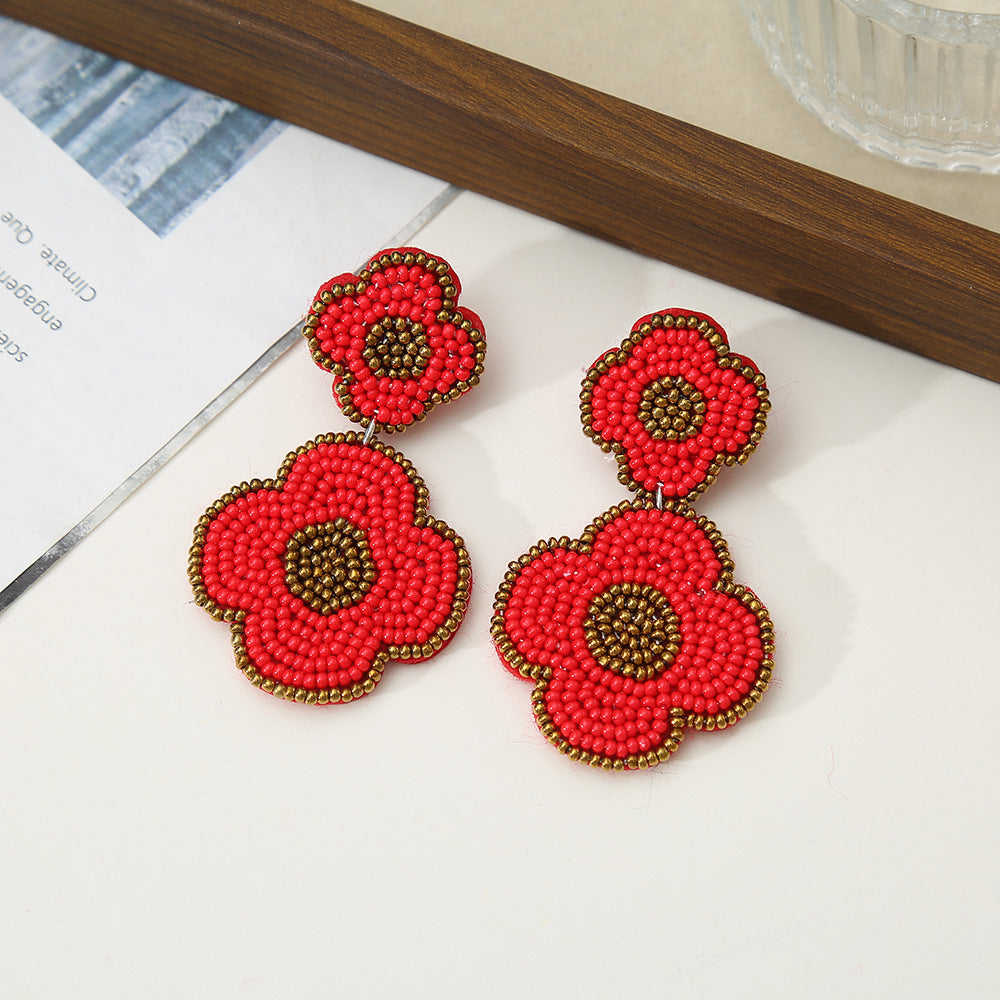 Beaded Floral Pendant Earrings - DippedShop Wholesale - #7779