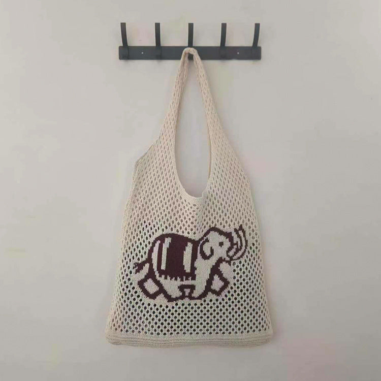 Vintage Elephant Print Hollow Knit Shouder Bag 6W10BBG1771