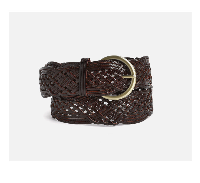 Handmade Hollow Braided Woven Wide Leather Belt 6W6JBT170