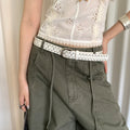 Trendy Double Grommet Studded PU Leather Belt 6W6JBT194