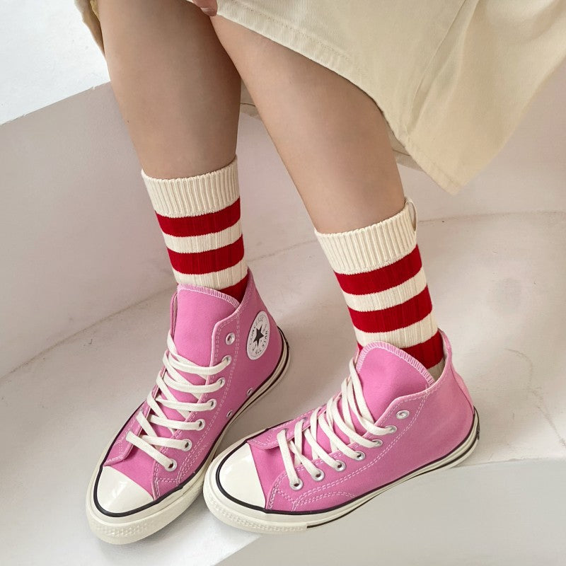 Striped Slouchy Crew Socks - DippedShop Wholesale - #0883