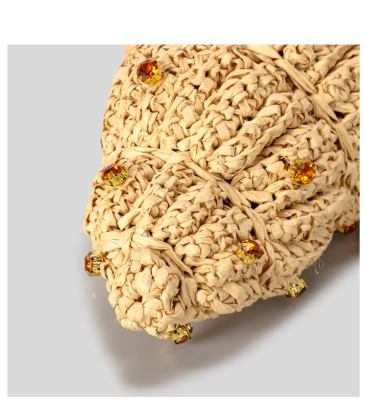Rhinestone Seashell Raffia Handbag - DippedShop Wholesale - #7347