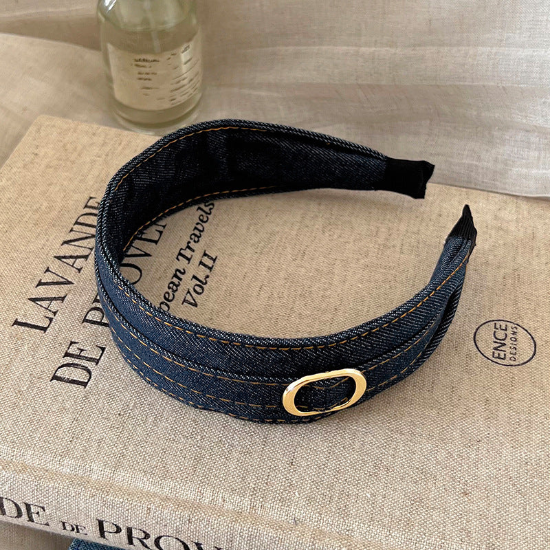 Vintage Metal Buckle Wide Denim Headband 6W6HBD279