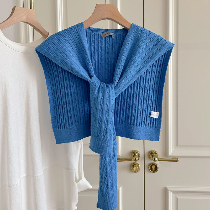 Trendy Cable Knit Solid Color Sweater Shawl 6W6NSC54