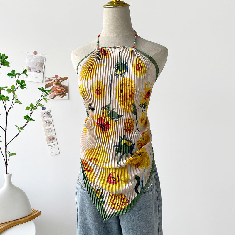Painting Pleated Beads Scarf Halter Camisole MK2BW6W6NSI23