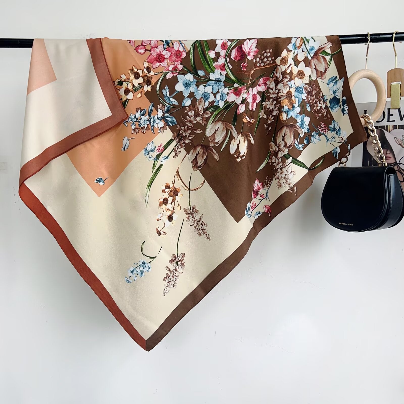 Vintage Floral Print Twill Silk Square Scarf MK2BW6W6NSI03