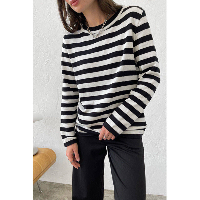 Round Collar Stripe Sweater - DippedShop Wholesale - #6051