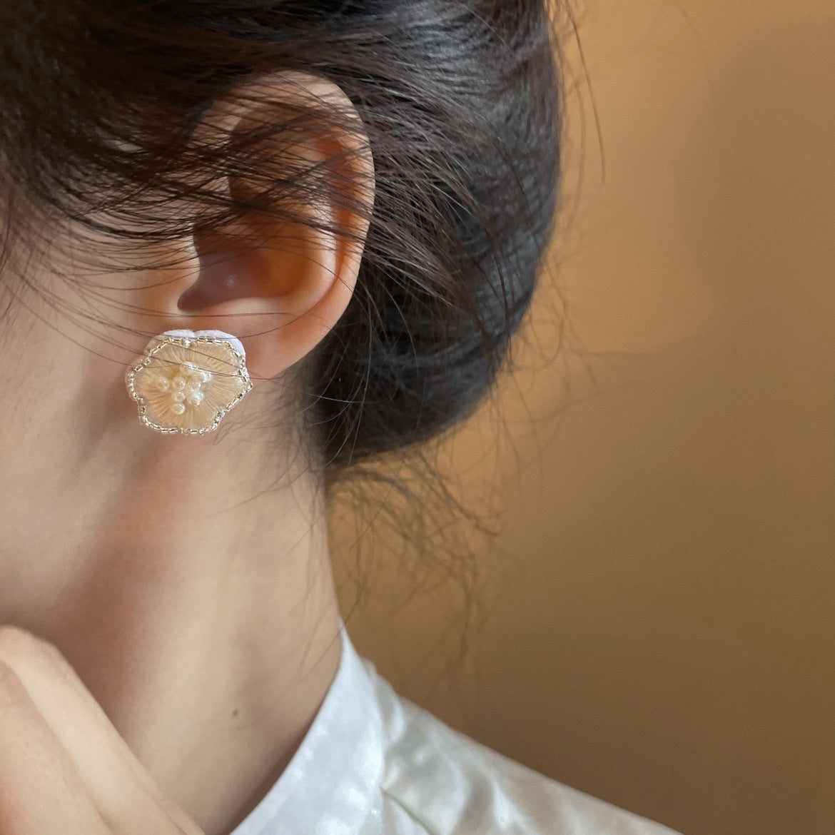 Embroidered Bead Floral Studs - DippedShop Wholesale - #8579