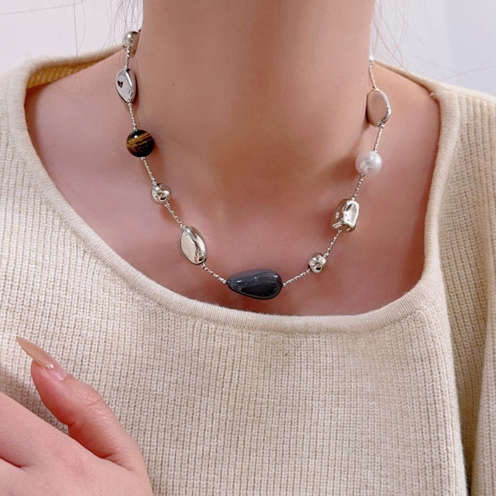 Stone Beaded Chain Necklace - DippedShop Wholesale - #1651