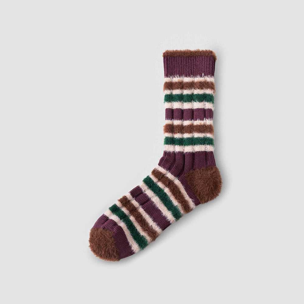 Winter Plush Color Contrast Striped Crew Socks 6W8FSO538