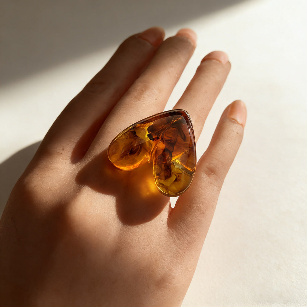 Resin Heart Adjustable Ring - DippedShop Wholesale - #7395