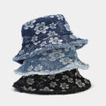 Trendy Floral Print Frayed Denim Bucket Hat MK2BW6W6HAT69