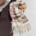 Vintgae Plaid Cashmere-Feel Taseel Warm Scarf 6W6NSC66