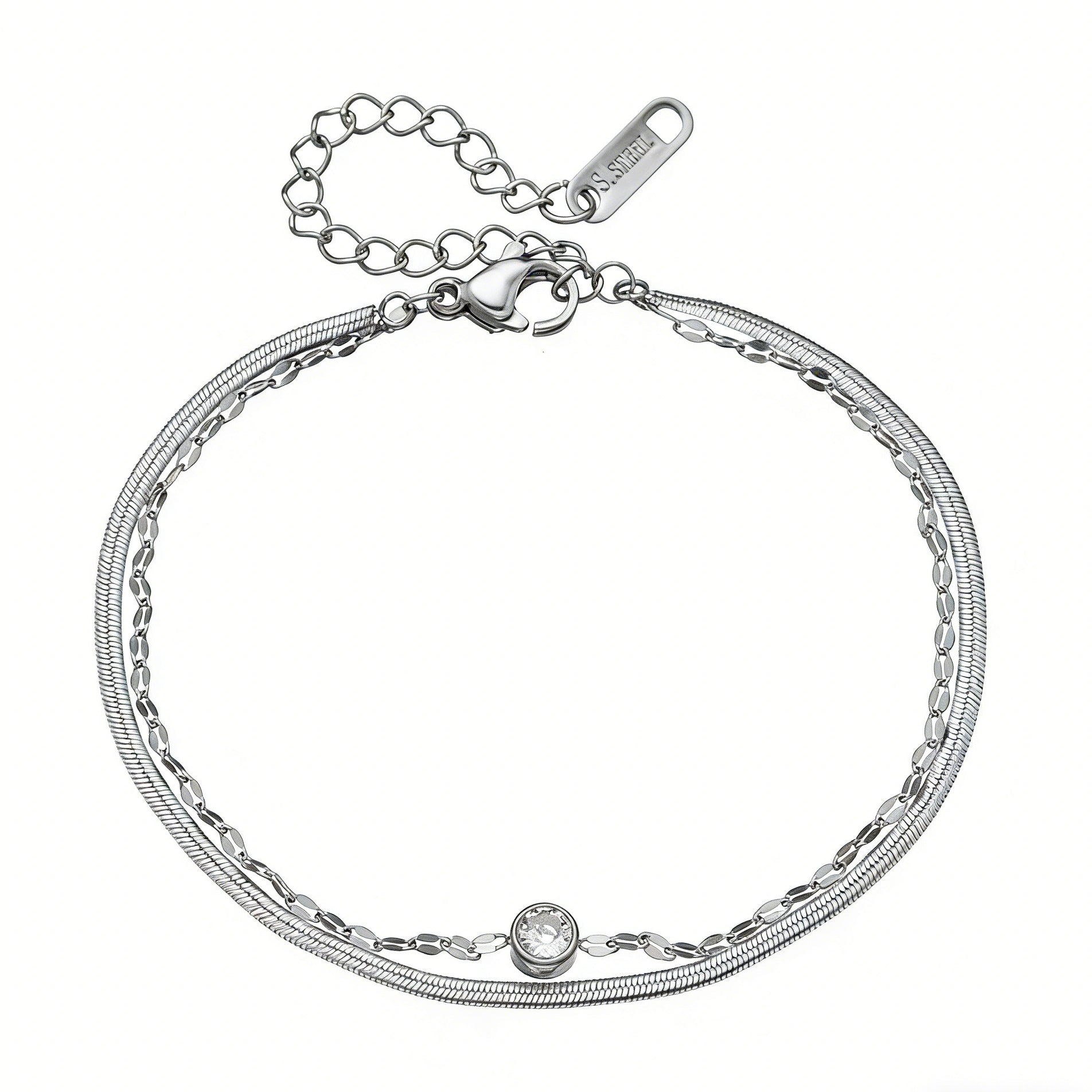 Minimalist Zirconia Double-Layered Snake Chain Anklet 8ZA6JAB07