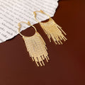 Stylish Gold Plated Long Tassel Hoop Earrings 6W6JER705