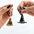 Halloween Witch Hat Broom Asymmetrical Dangle Earrings 6W6JER546