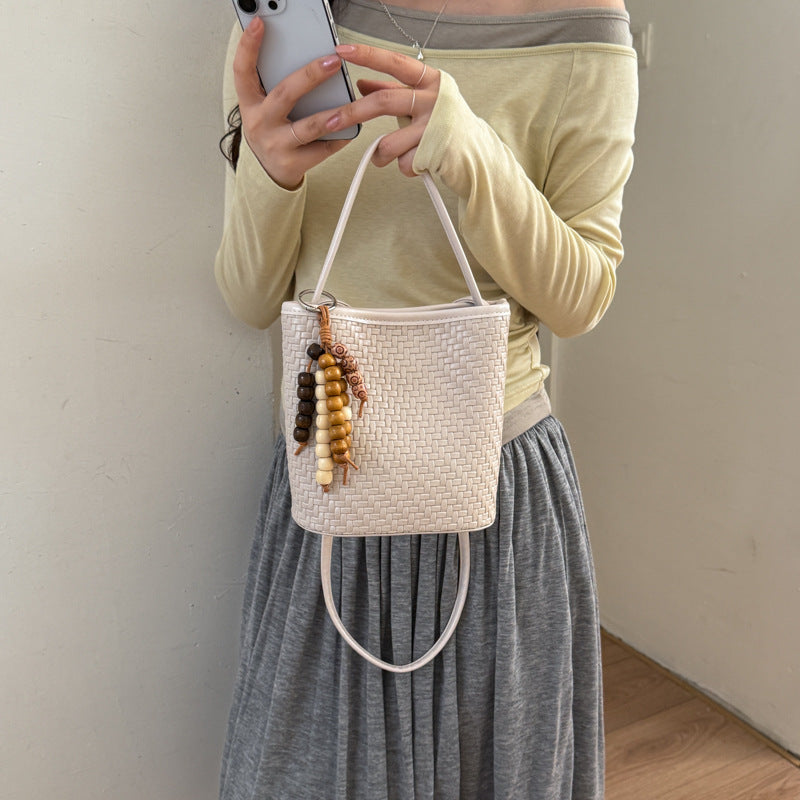 Trendy Woven Solid Color Handbag Bucket Bag 6W10BBG1987