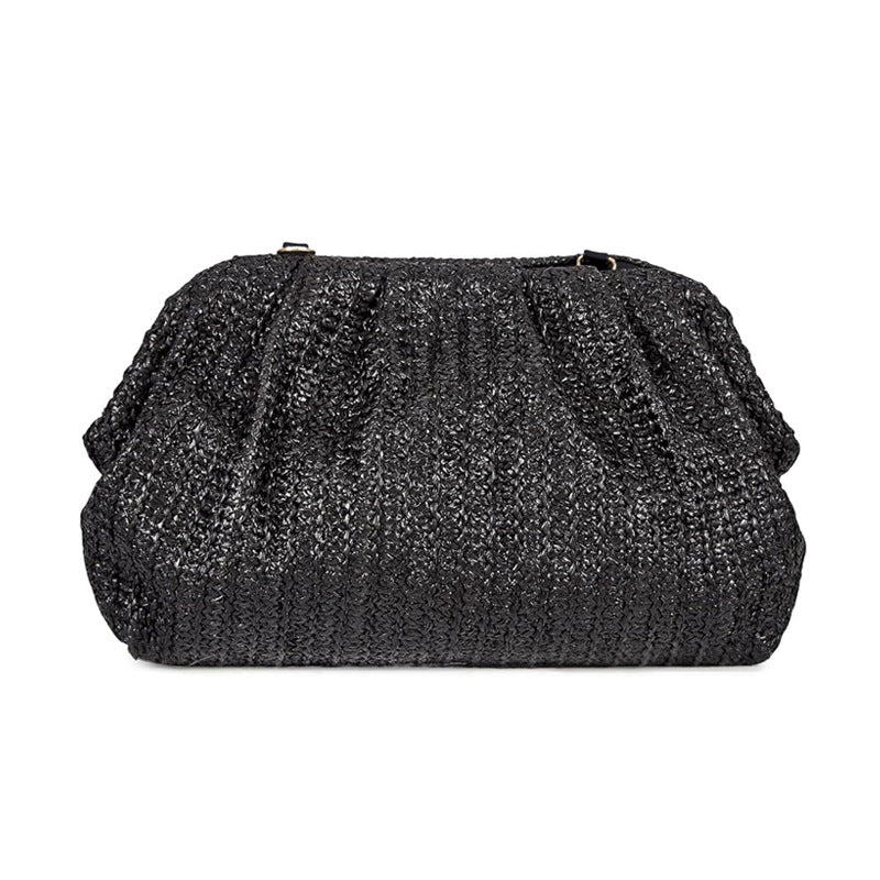 Straw Cloud Clutch Elegant Pleated Evening Frame Bag 6W10BBG1878