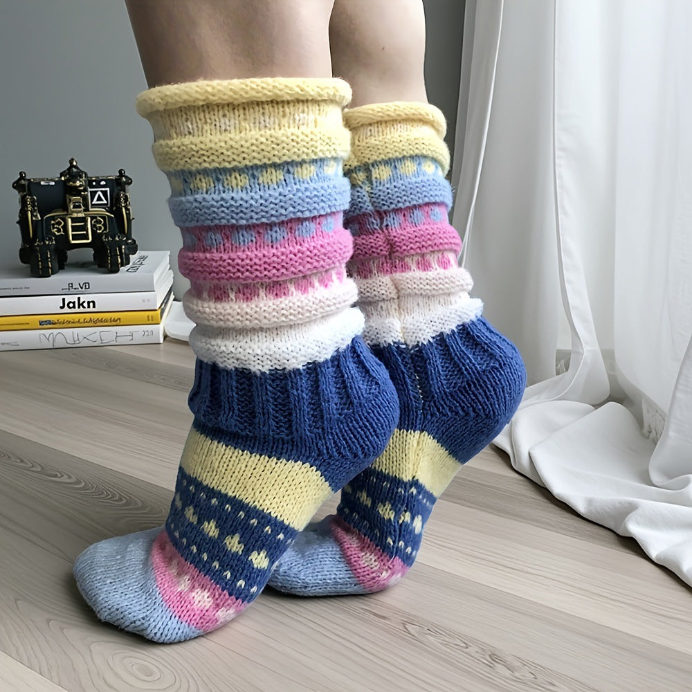 Chunky Knit Striped Mid-Calf Socks - DippedShop Wholesale - #1123