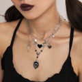 Dark Gothic Demon Wing Heart Layered Necklace 6W6JNC885 Star Chain, Bead Accents, Delicate Cable Chains