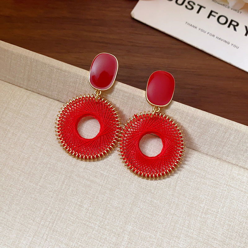Boho Woven Mesh Circle Drop Statement Earrings 6W6JER822