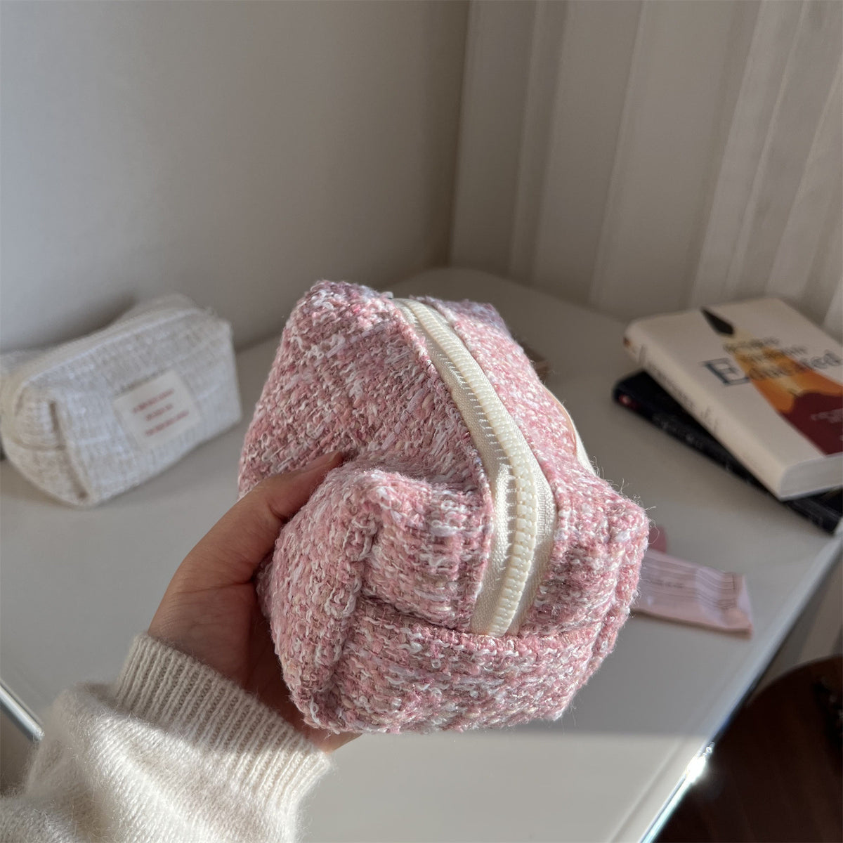 Tweed Woven Cosmetic Bag - DippedShop Wholesale - #4179