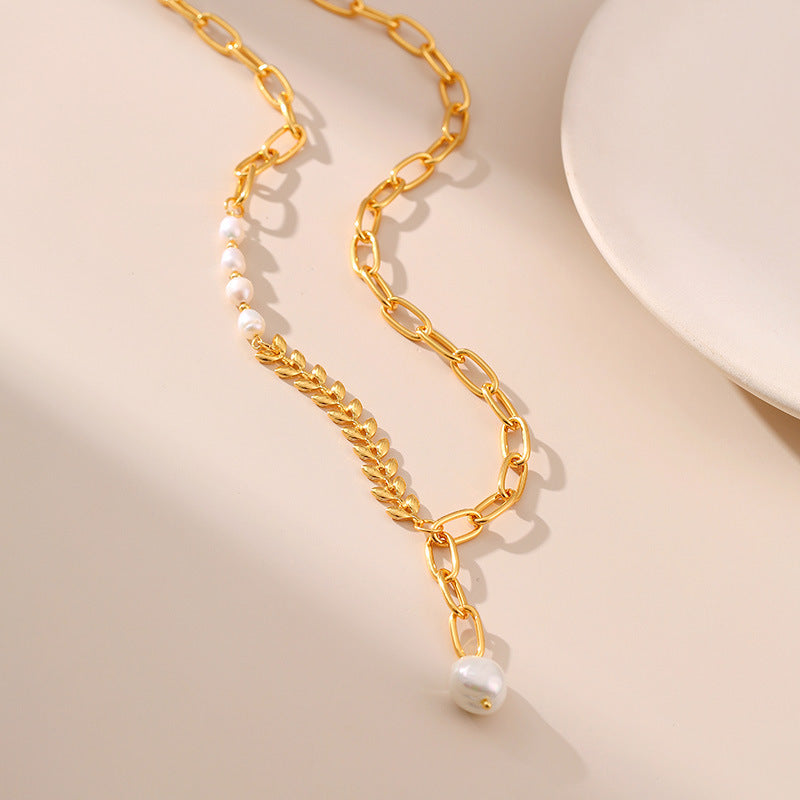 Pearl Wheat Bead Chain Splicing Necklace KN0151