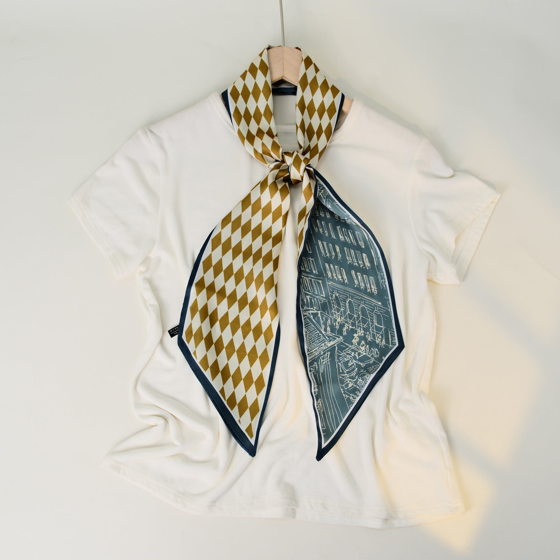 Simple Color Block Striped Print Silk Scarf 6W6NSI258