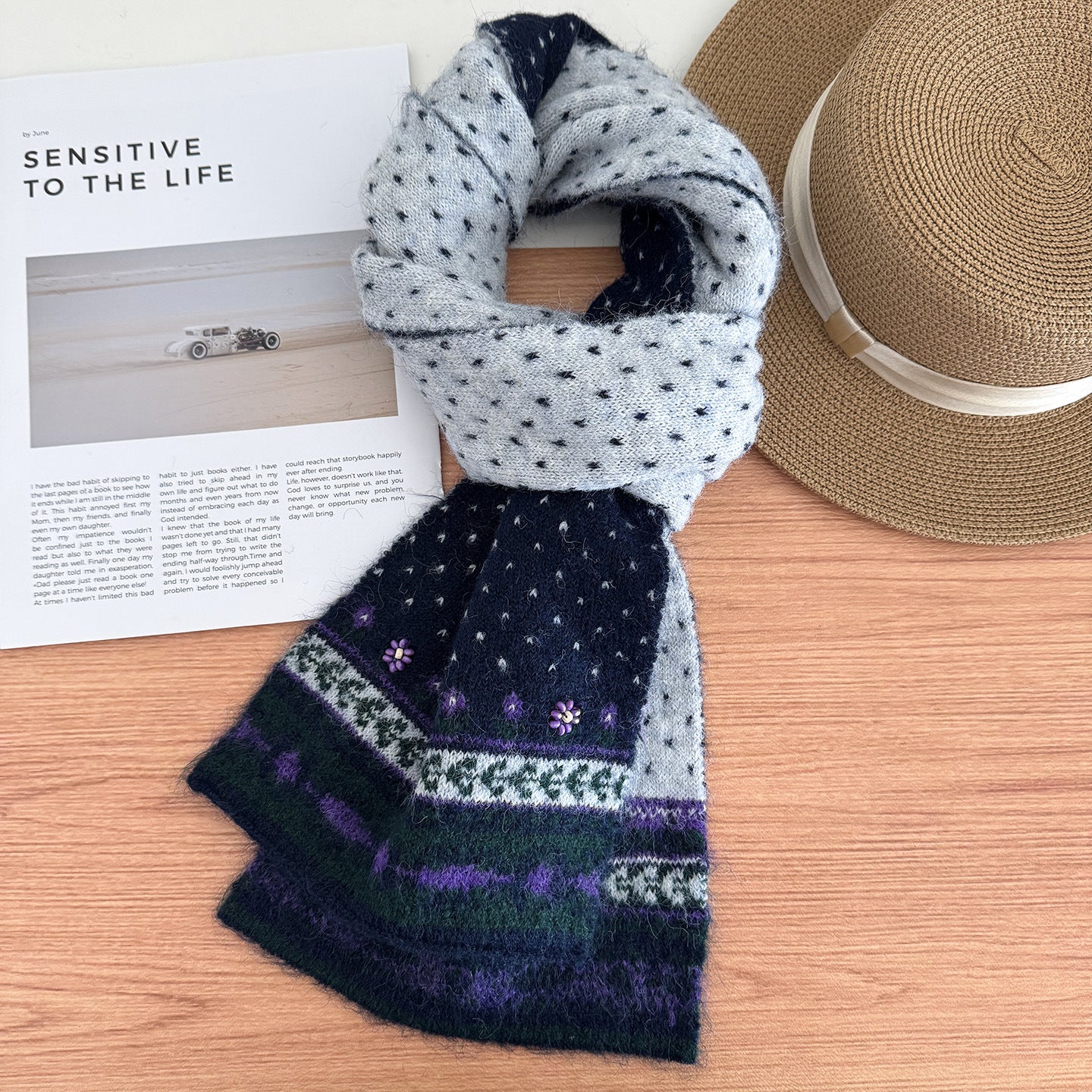 Jacquard Beaded Knit Scarf - DippedShop Wholesale - #1411