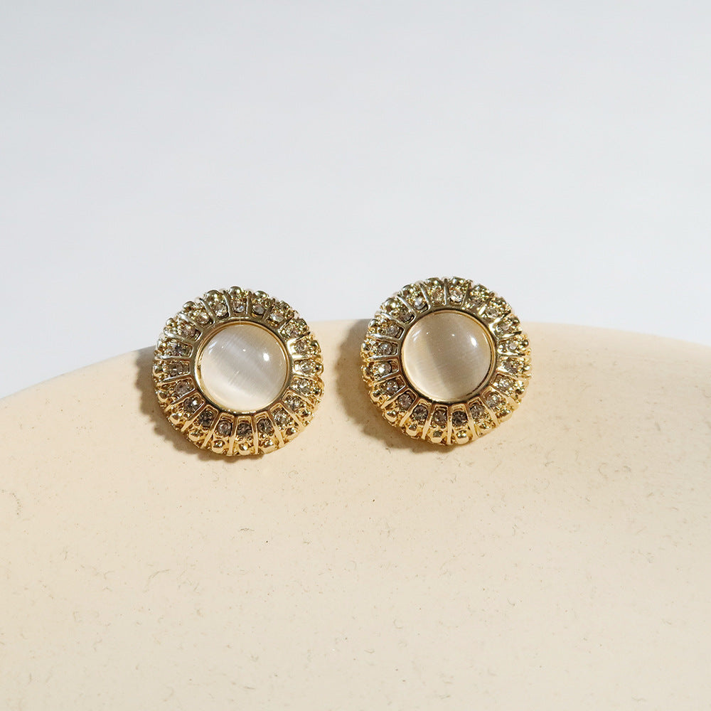 Round Cat’s Eye Stone Clip-On Earrings DP25F781