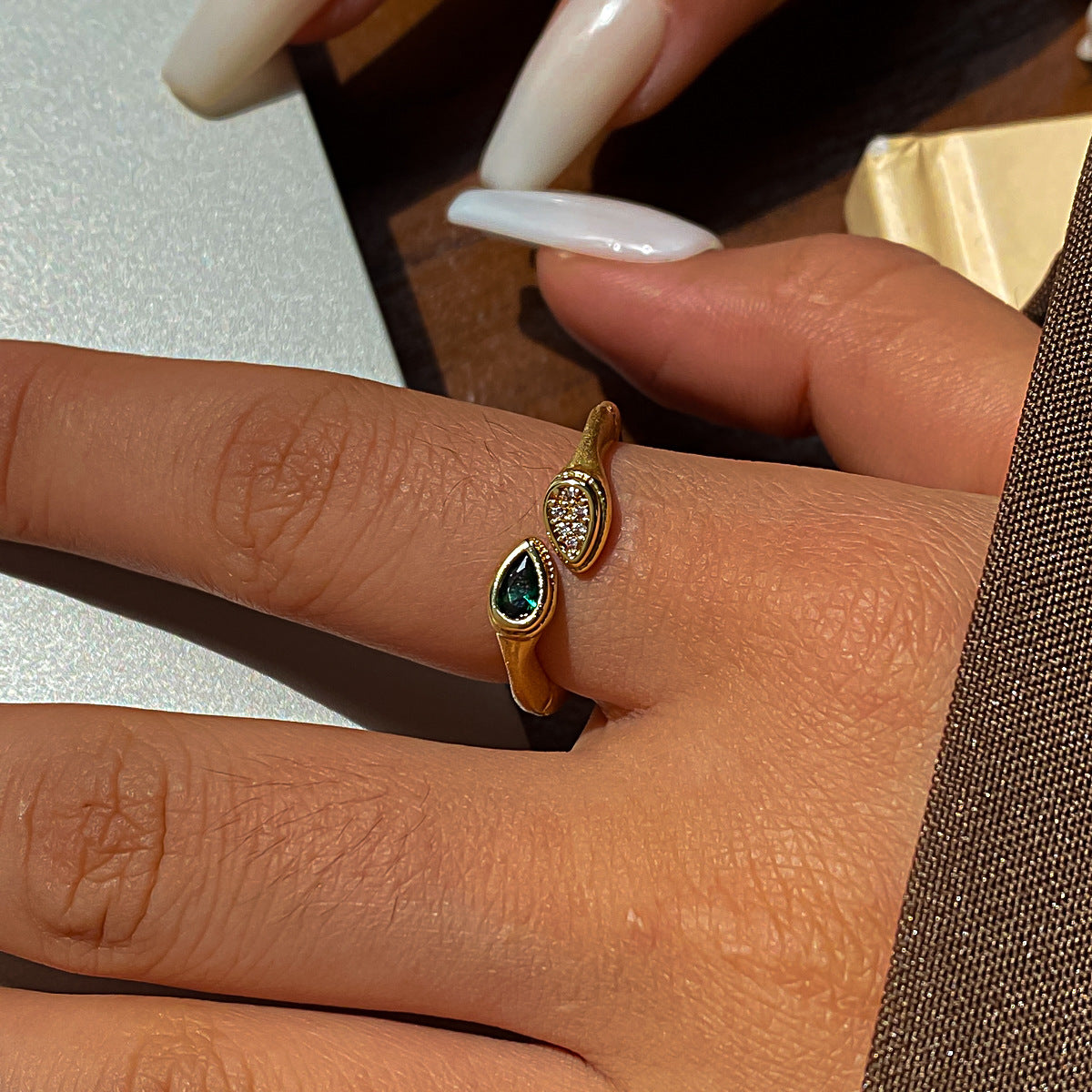 Teardrop Cubic Zirconia Open Ring - DippedShop Wholesale - #7587