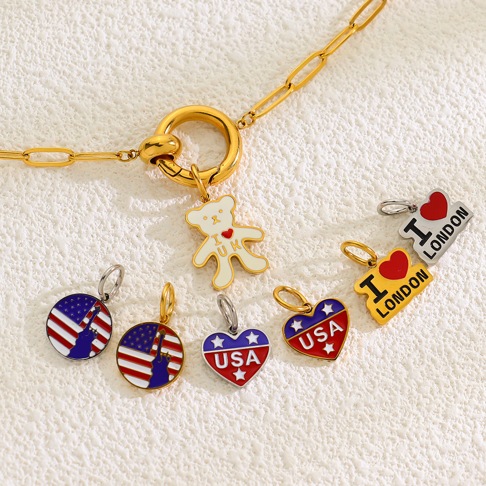 Stylish Gold Plated USA Flag Disc Pendant Keychain 8ZA6JNC280T