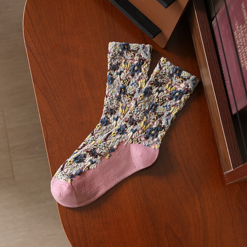 Floral Jacquard Crew Socks - DippedShop Wholesale - #6099