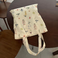 Beige Floral Cotton Tote - DippedShop Wholesale - #2227